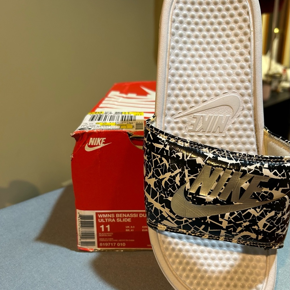 Nike Black and White Slide Sandals